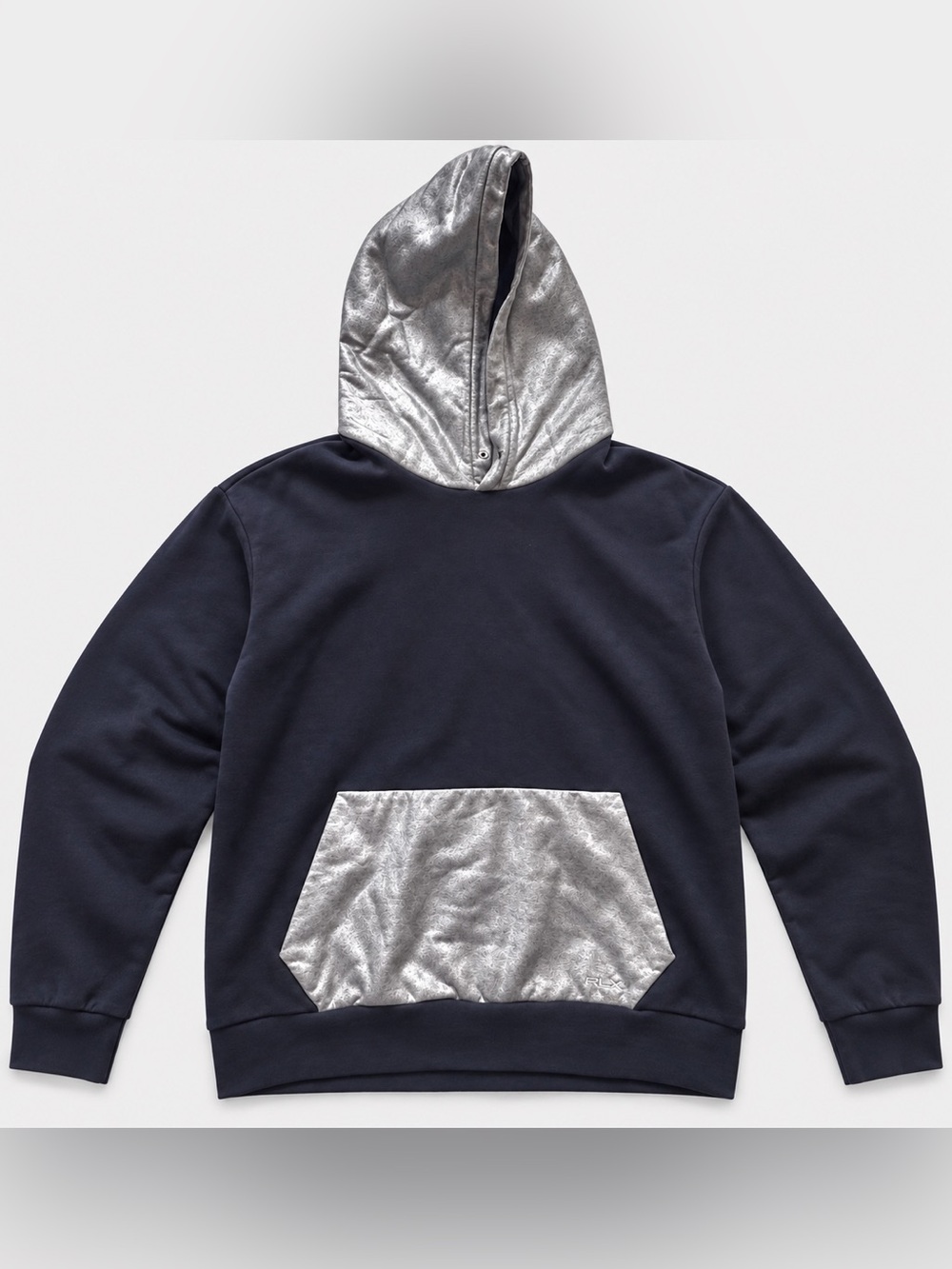 Ralph Lauren Purple Label RLX Foil Fleece Hoodie Navy Silver XXL Made in Italy